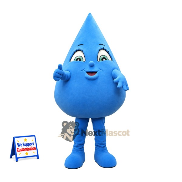 Water Drop Mascot Costume - Blue, Blue Hands and Boots