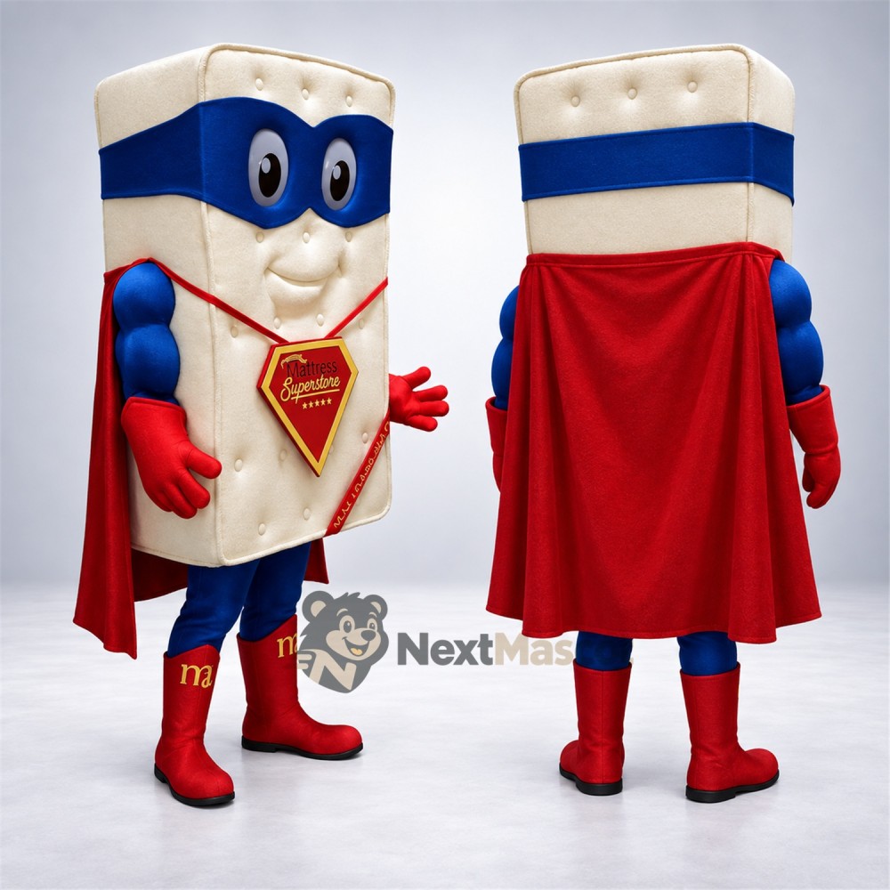 Mattress Mascot Costume - Superhero Style for Parades Mattress Mascot Costume - Superhero Style for Parades