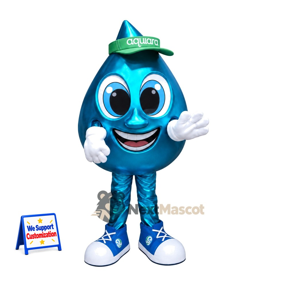 Water Drop Mascot Costume - Blue, Green Cap