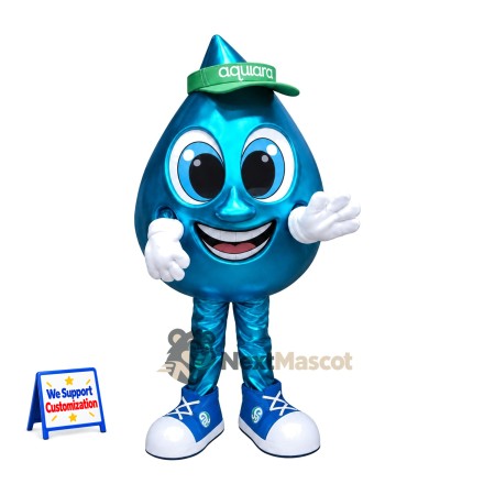 Water Drop Mascot Costume - Blue, Green Cap