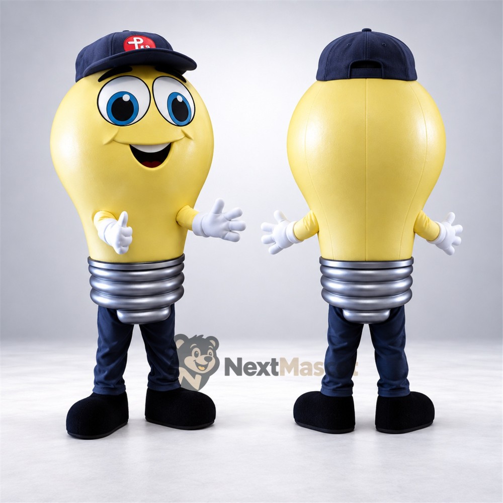 Bulb Mascot Costume - Light, Navy Cap Bulb Mascot Costume - Light, Navy Cap