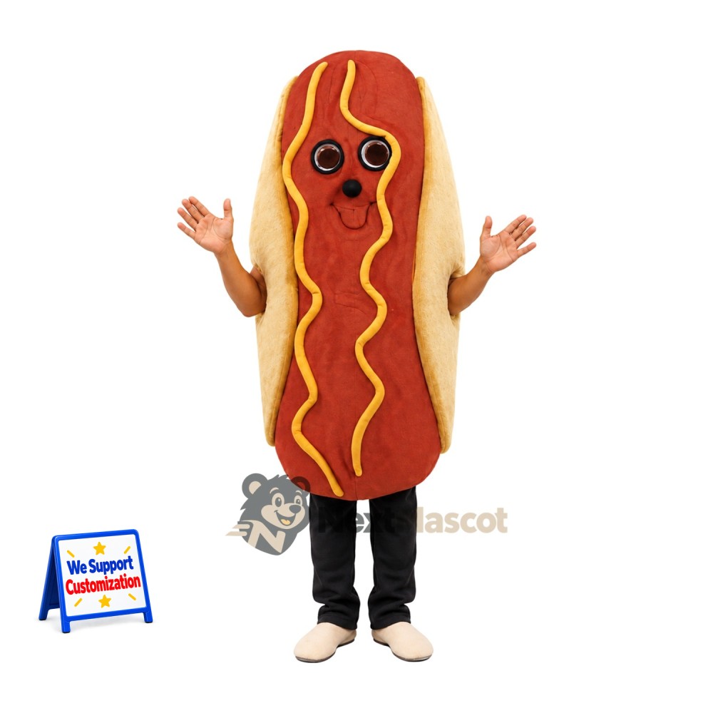 Hot Dog Mascot Costume - Mustard Stripe and Open Face Hot Dog Mascot Costume - Mustard Stripe and Open Face