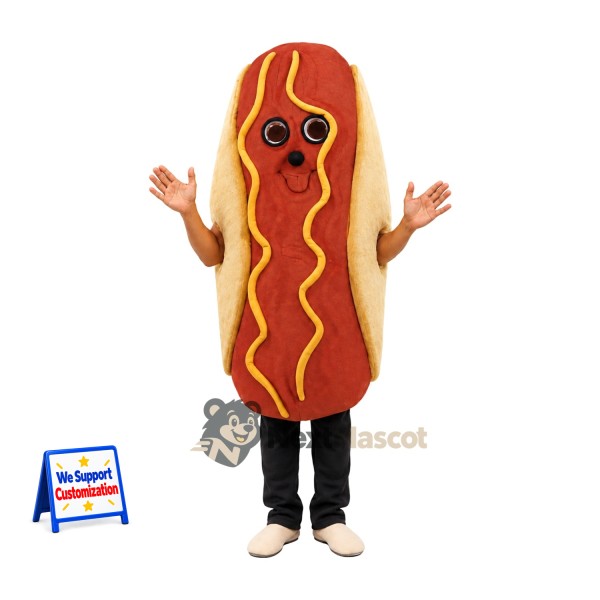 Hot Dog Mascot Costume - Mustard Stripe and Open Face