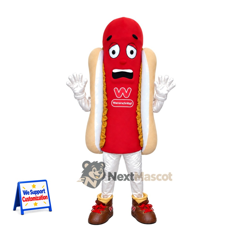 Hot Dog Mascot Costume - Red Sausage and White Legs Hot Dog Mascot Costume - Red Sausage and White Legs