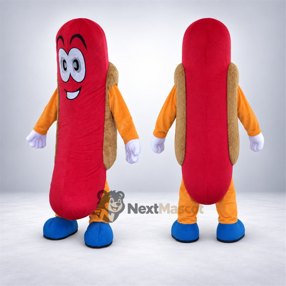 Hot Dog Mascot Costume - Orange Legs and Blue Shoes Hot Dog Mascot Costume - Orange Legs and Blue Shoes
