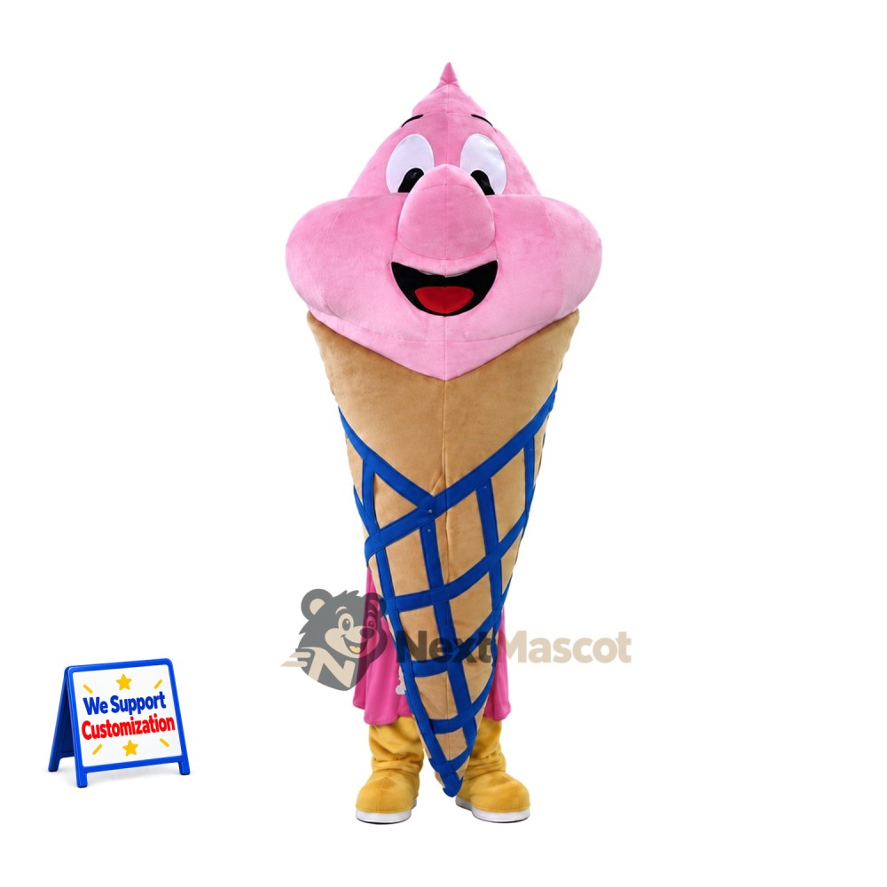 Ice Cream Cone Mascot Costume - Pink, Blue Lattice