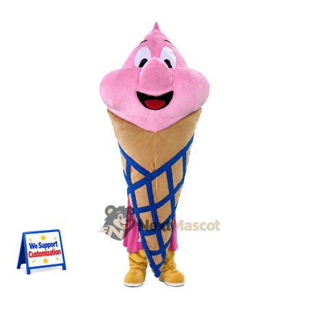 Ice Cream Cone Mascot Costume - Pink, Blue Lattice
