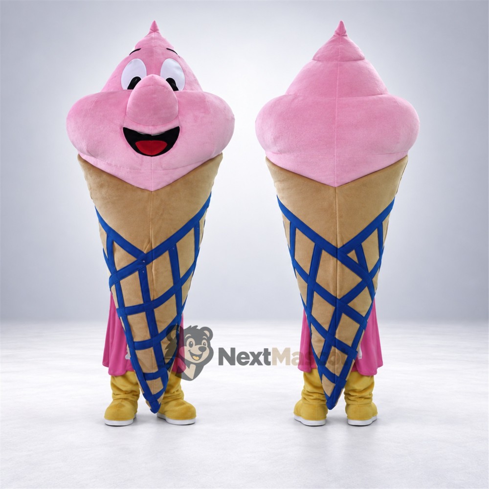 Ice Cream Cone Mascot Costume - Pink, Blue Lattice