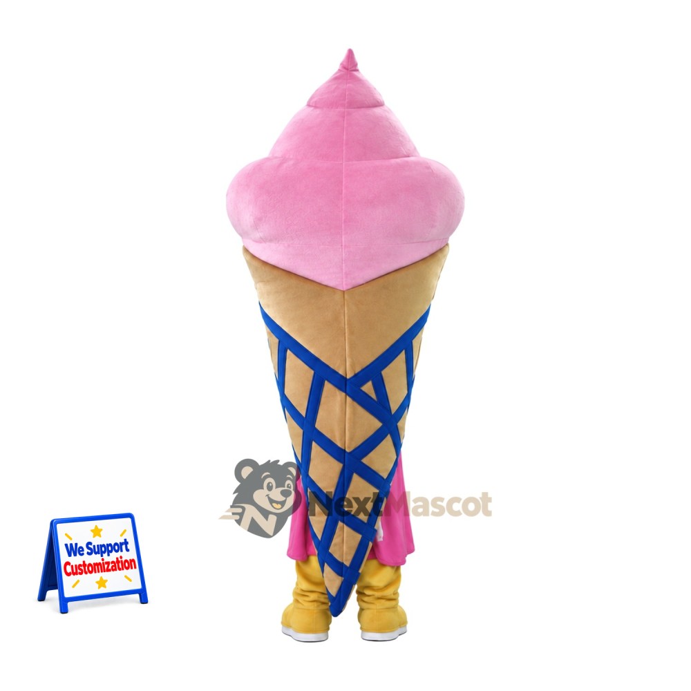 Ice Cream Cone Mascot Costume - Pink, Blue Lattice