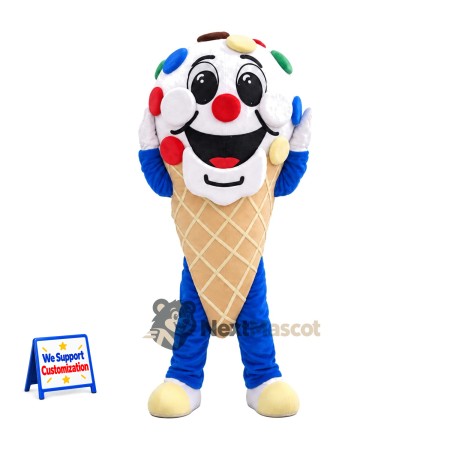 Ice Cream Cone Mascot Costume - Colorful Spots and Blue Legs Ice Cream Cone Mascot Costume - Colorful Spots and Blue Legs