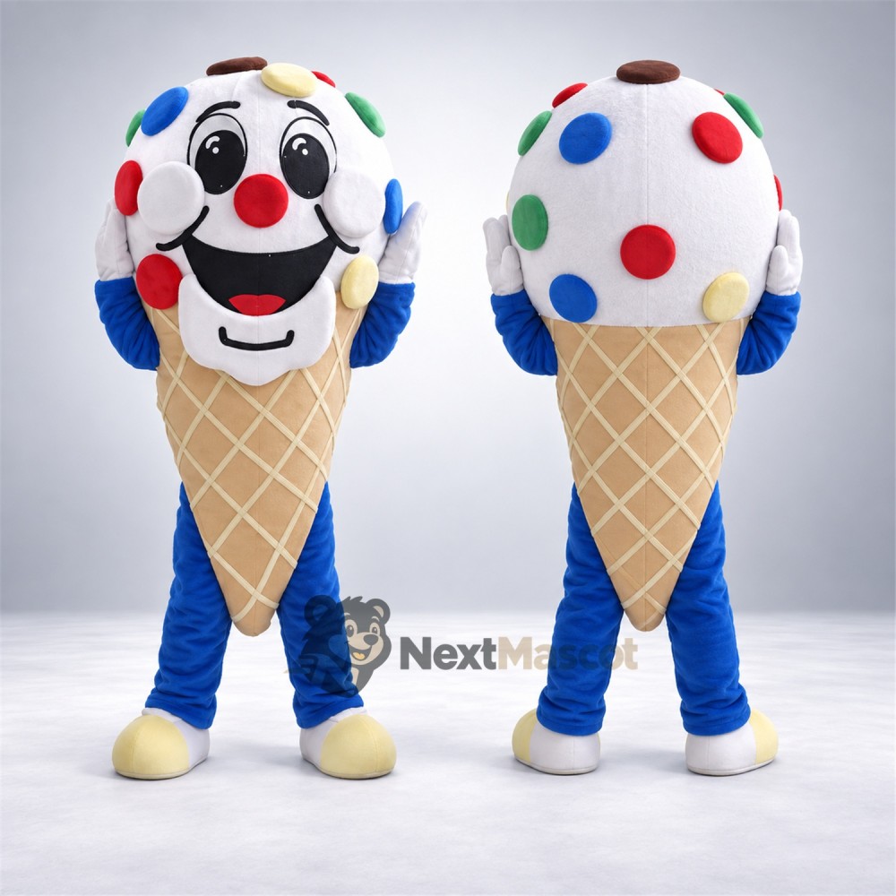 Ice Cream Cone Mascot Costume - Colorful Spots and Blue Legs Ice Cream Cone Mascot Costume - Colorful Spots and Blue Legs