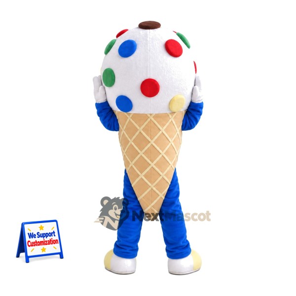 Ice Cream Cone Mascot Costume - Colorful Spots and Blue Legs Ice Cream Cone Mascot Costume - Colorful Spots and Blue Legs