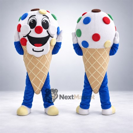 Ice Cream Cone Mascot Costume - Colorful Spots and Blue Legs Ice Cream Cone Mascot Costume - Colorful Spots and Blue Legs