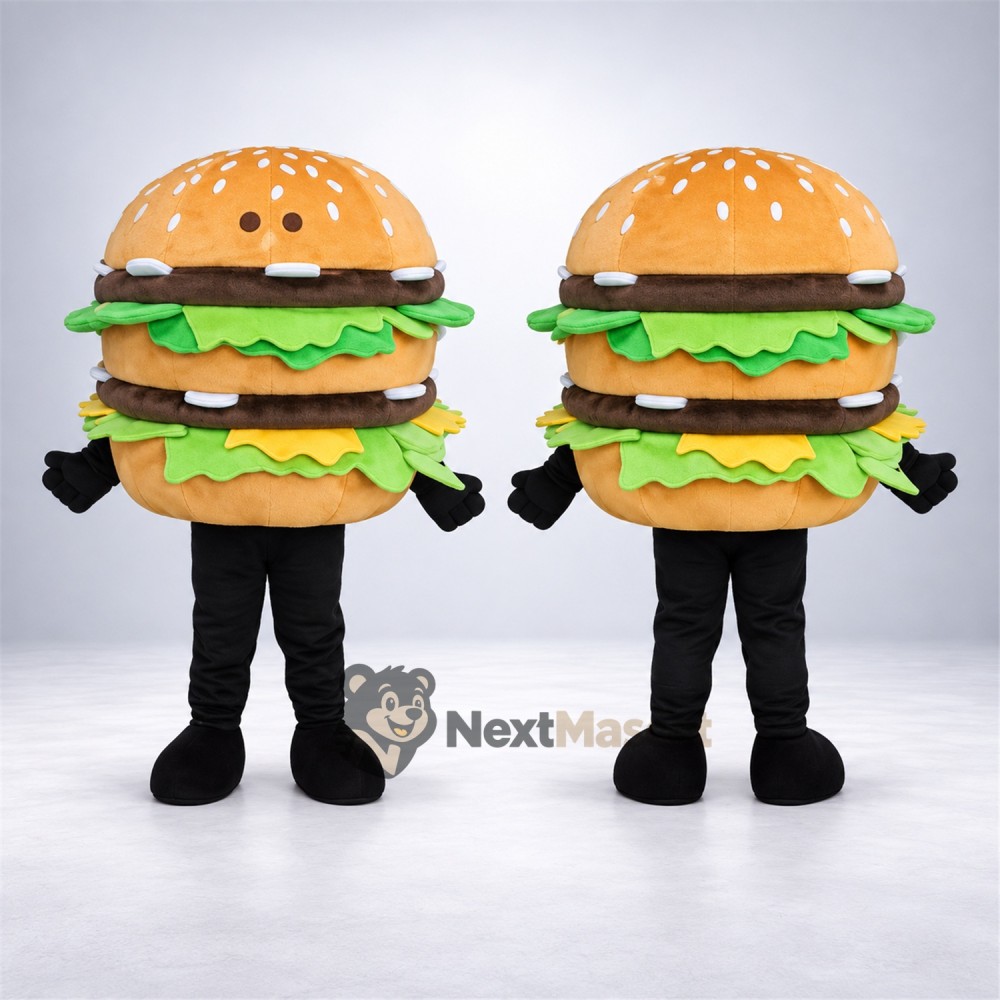 Double Burger Mascot Costume for Food Festivals Double Burger Mascot Costume for Food Festivals