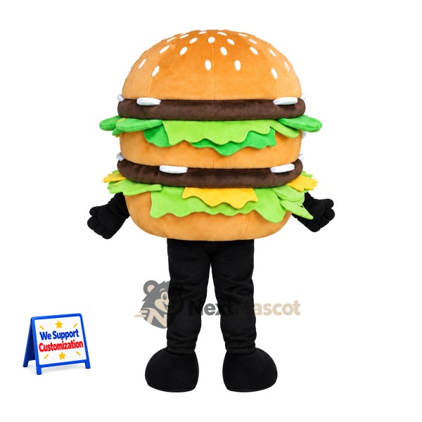 Double Burger Mascot Costume for Food Festivals Double Burger Mascot Costume for Food Festivals