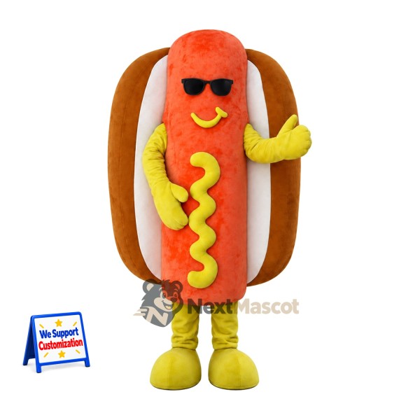 Hot Dog Mascot Costume - Sunglasses and Yellow Gloves