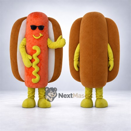 Hot Dog Mascot Costume - Sunglasses and Yellow Gloves