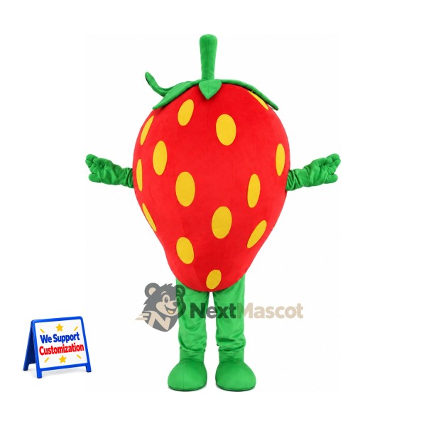 Strawberry Mascot Costume - Yellow Seeds and Green Legs