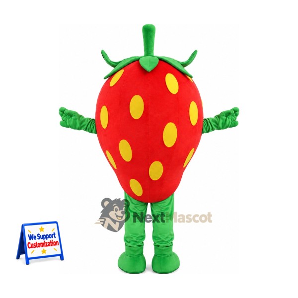 Strawberry Mascot Costume - Yellow Seeds and Green Legs Strawberry Mascot Costume - Yellow Seeds and Green Legs