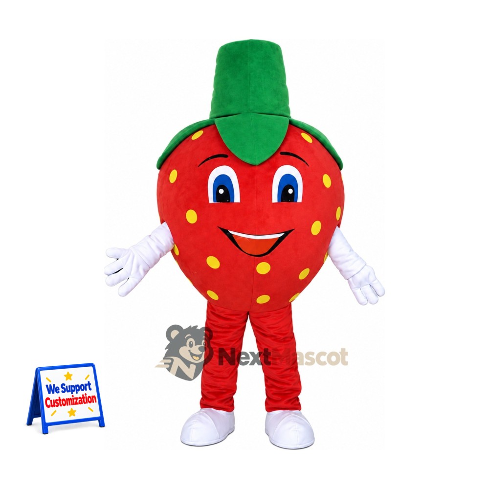 Strawberry Mascot Costume - Tall Green Stem and Red Legs Strawberry Mascot Costume - Tall Green Stem and Red Legs