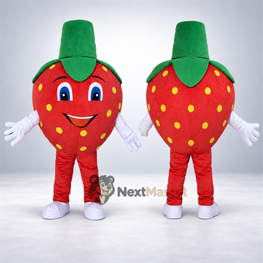 Strawberry Mascot Costume - Tall Green Stem and Red Legs Strawberry Mascot Costume - Tall Green Stem and Red Legs