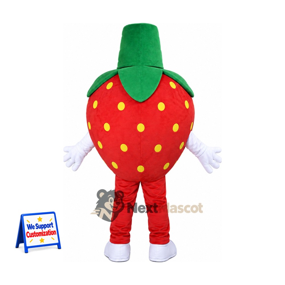 Strawberry Mascot Costume - Tall Green Stem and Red Legs Strawberry Mascot Costume - Tall Green Stem and Red Legs