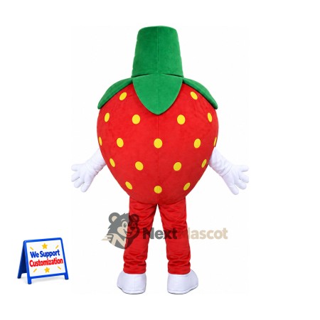 Strawberry Mascot Costume - Tall Green Stem and Red Legs Strawberry Mascot Costume - Tall Green Stem and Red Legs