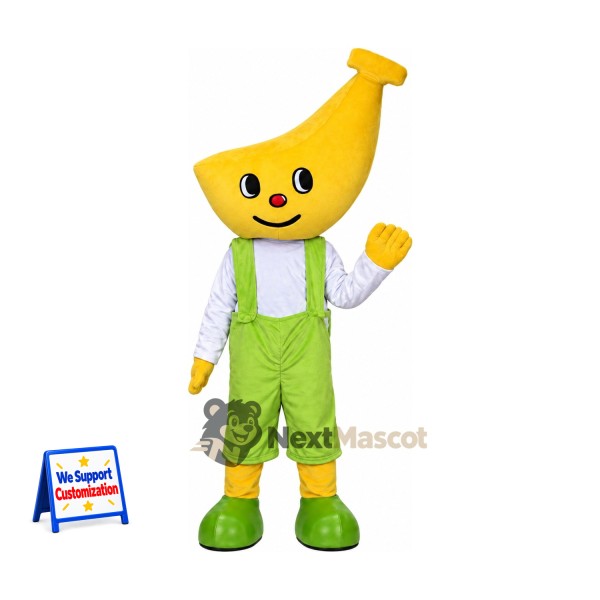 Banana Head Character Mascot Costume - Green Overalls