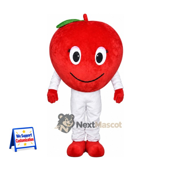 Apple Mascot Costume - Red, White Pants and Wide Smile