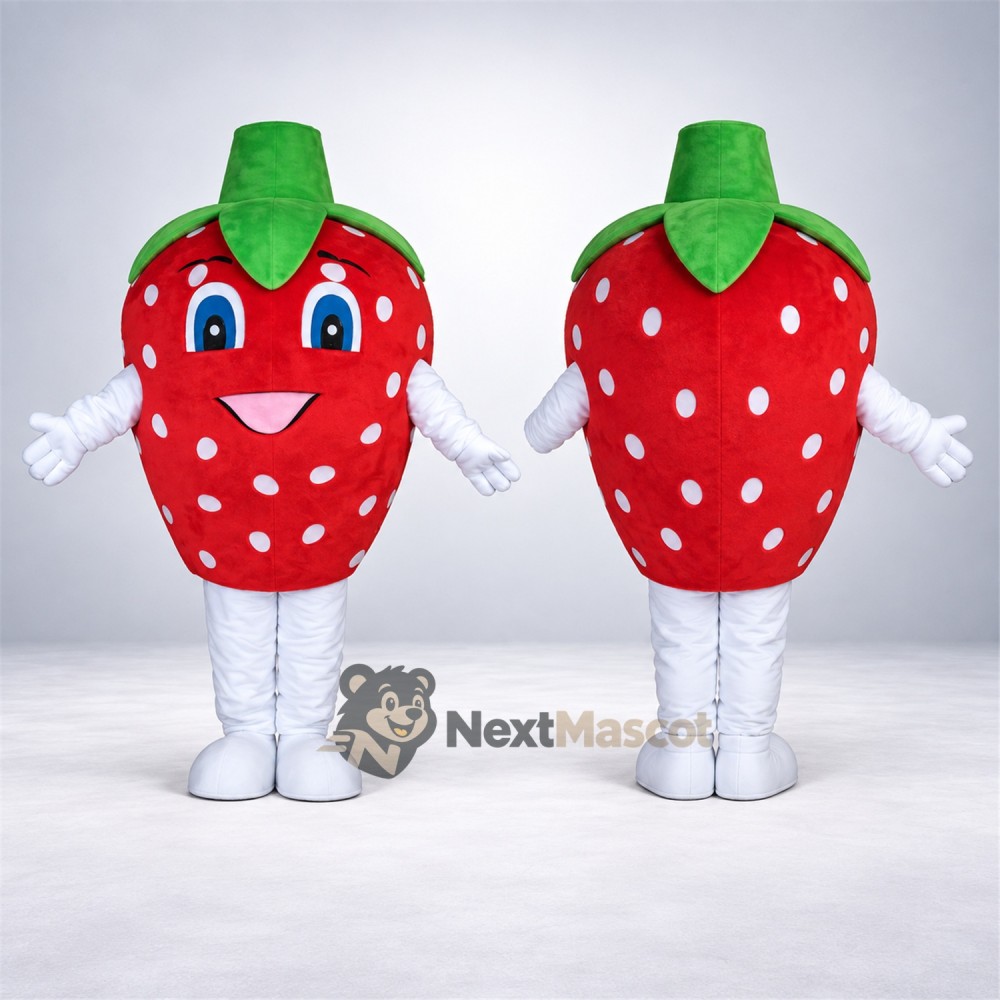 Strawberry Mascot Costume - White Seeds and White Legs Strawberry Mascot Costume - White Seeds and White Legs