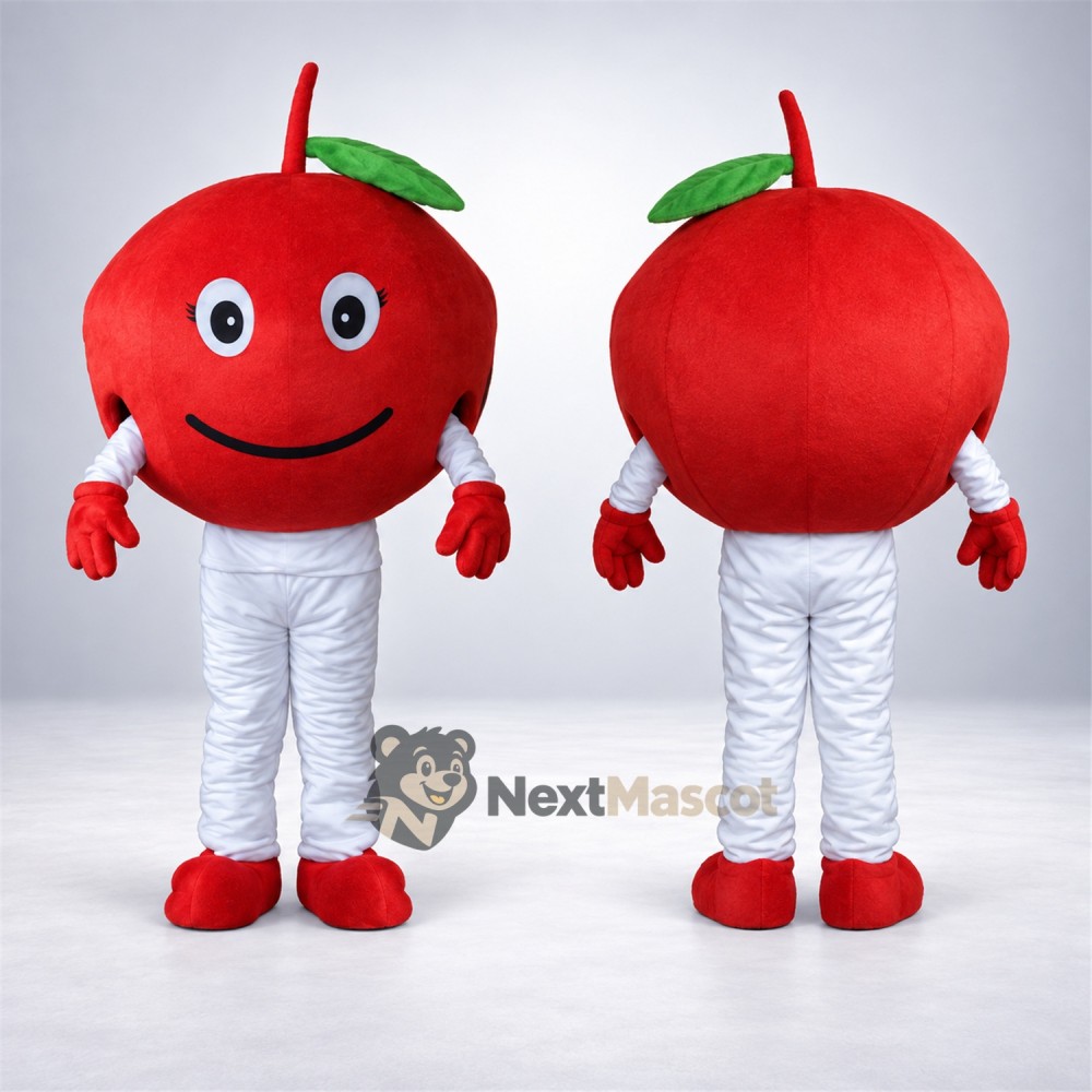 Apple Mascot Costume - Red, White Pants and Round Eyes Apple Mascot Costume - Red, White Pants and Round Eyes