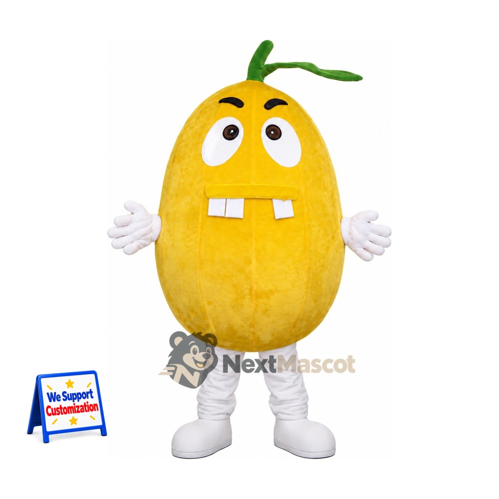 Melon Mascot Costume - Yellow, Two Front Teeth Melon Mascot Costume - Yellow, Two Front Teeth