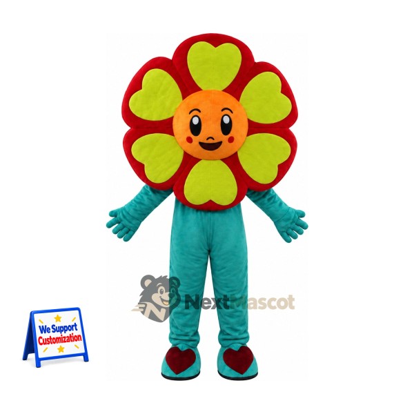 Flower Mascot Costume - Red Petals and Yellow Hearts