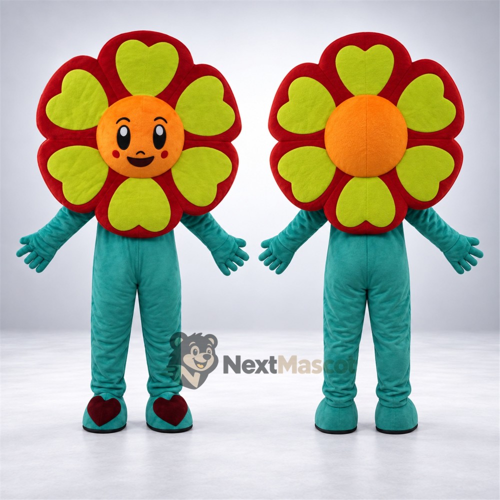 Flower Mascot Costume - Red Petals and Yellow Hearts