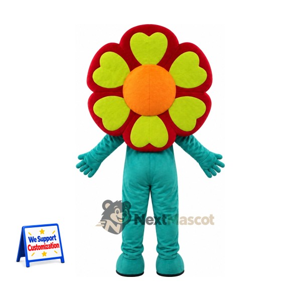 Flower Mascot Costume - Red Petals and Yellow Hearts Flower Mascot Costume - Red Petals and Yellow Hearts