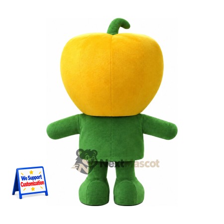 Bell Pepper Head Character Mascot Costume - Yellow, Green Shirt