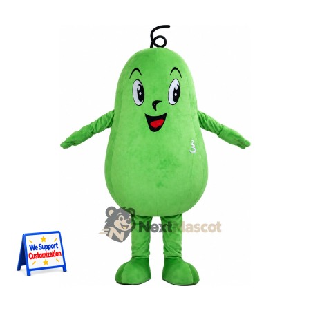 Pear Mascot Costume - Green, Curly Eyebrows Pear Mascot Costume - Green, Curly Eyebrows