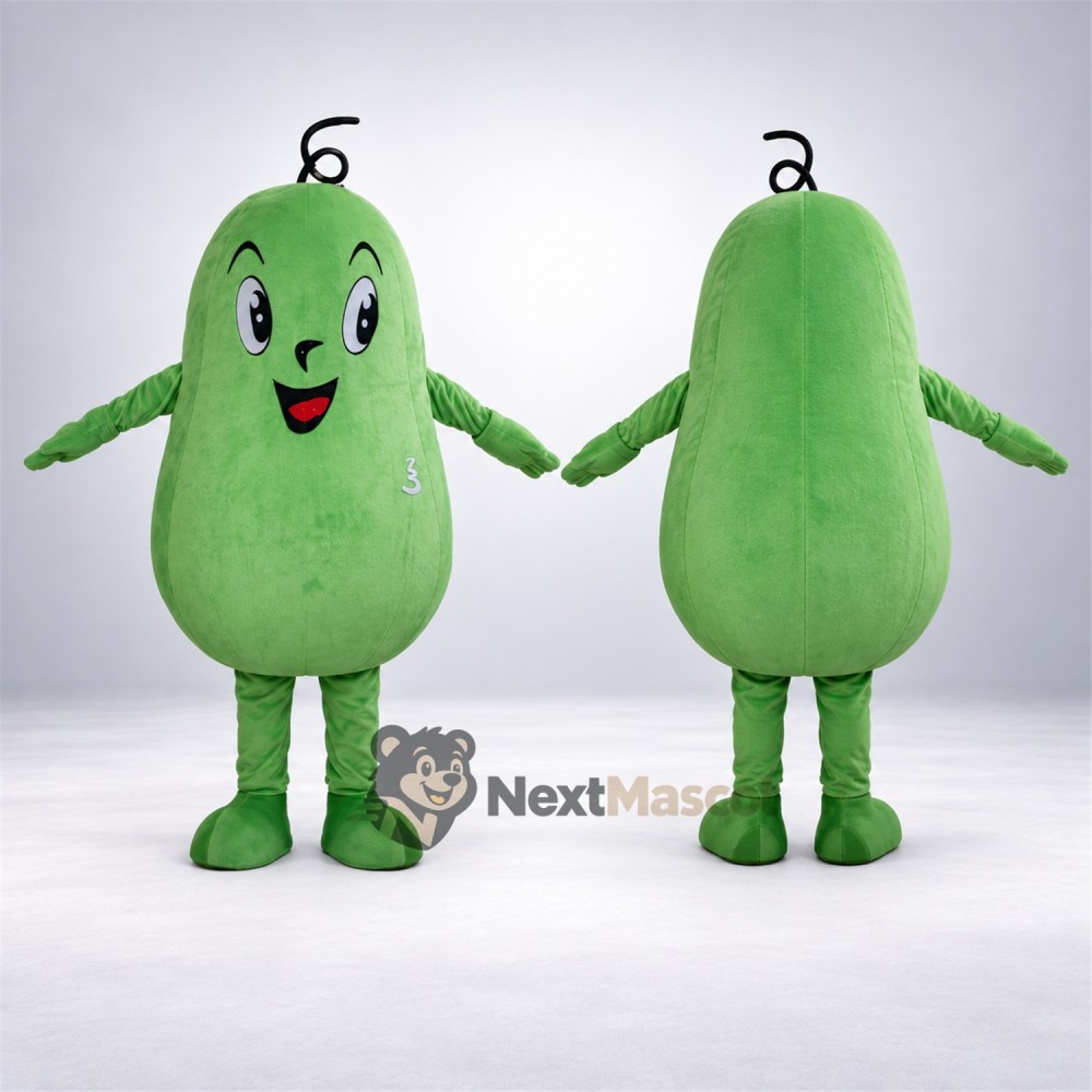 Pear Mascot Costume - Green, Curly Eyebrows Pear Mascot Costume - Green, Curly Eyebrows