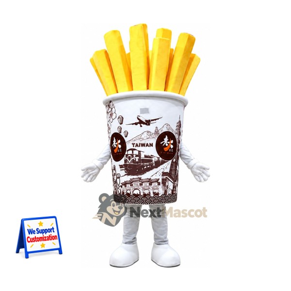 French Fries Mascot Costume - Printed White Carton