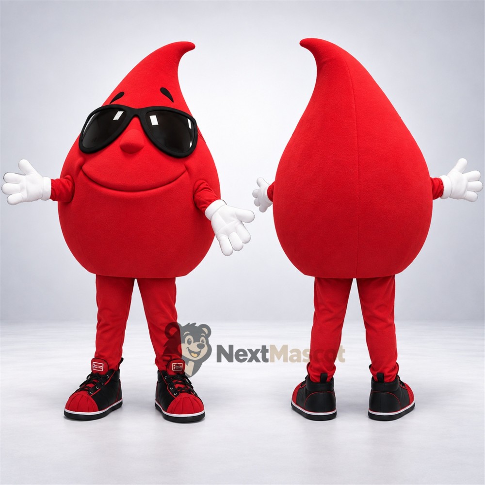Blood Drop Mascot Costume - Sunglasses Blood Drop Mascot Costume - Sunglasses