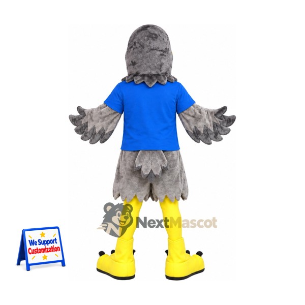 Falcon Mascot Costume - Gray, Blue Shirt