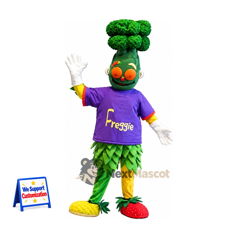 Broccoli Mascot Costume - Purple Shirt