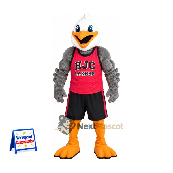 Hawk Mascot Costume - Gray, Red Jersey