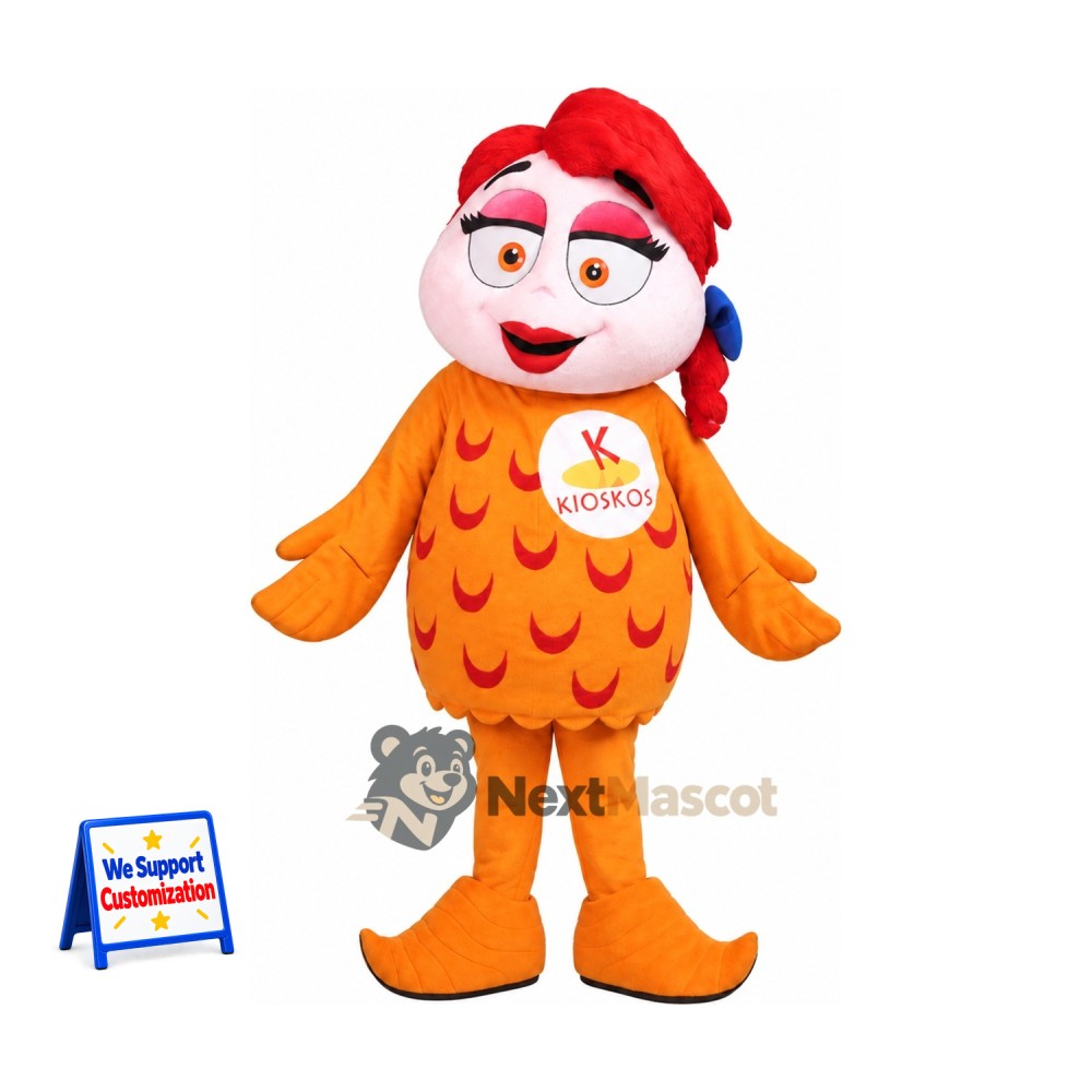Chicken Mascot Costume - Orange, Santa Hat Chicken Mascot Costume - Orange, Santa Hat