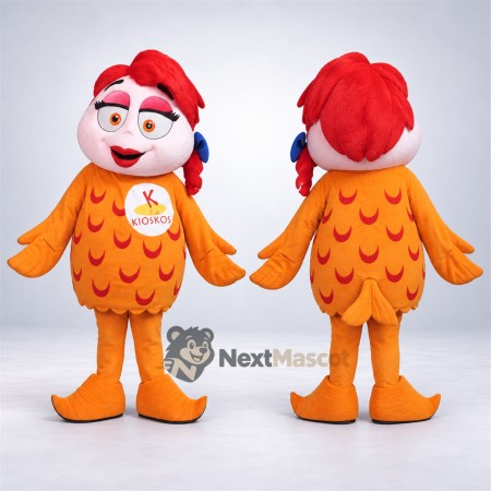 Chicken Mascot Costume - Orange, Santa Hat Chicken Mascot Costume - Orange, Santa Hat