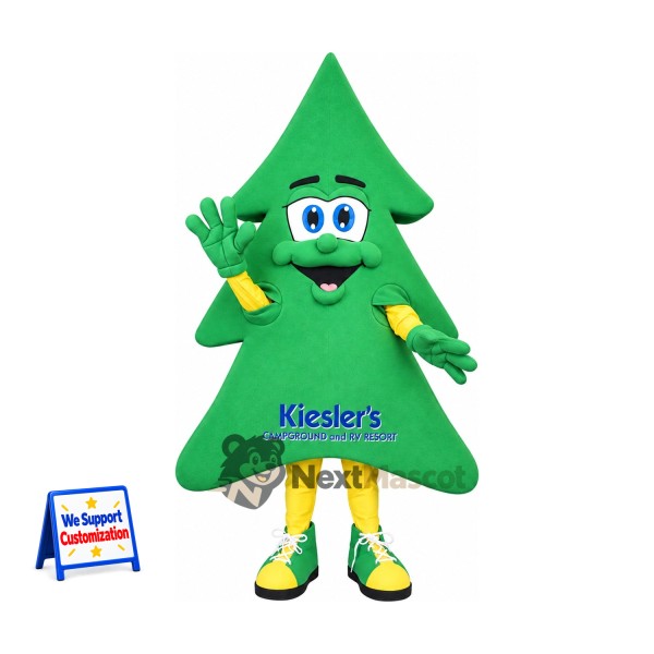 Evergreen Tree Mascot Costume - Yellow Gloves