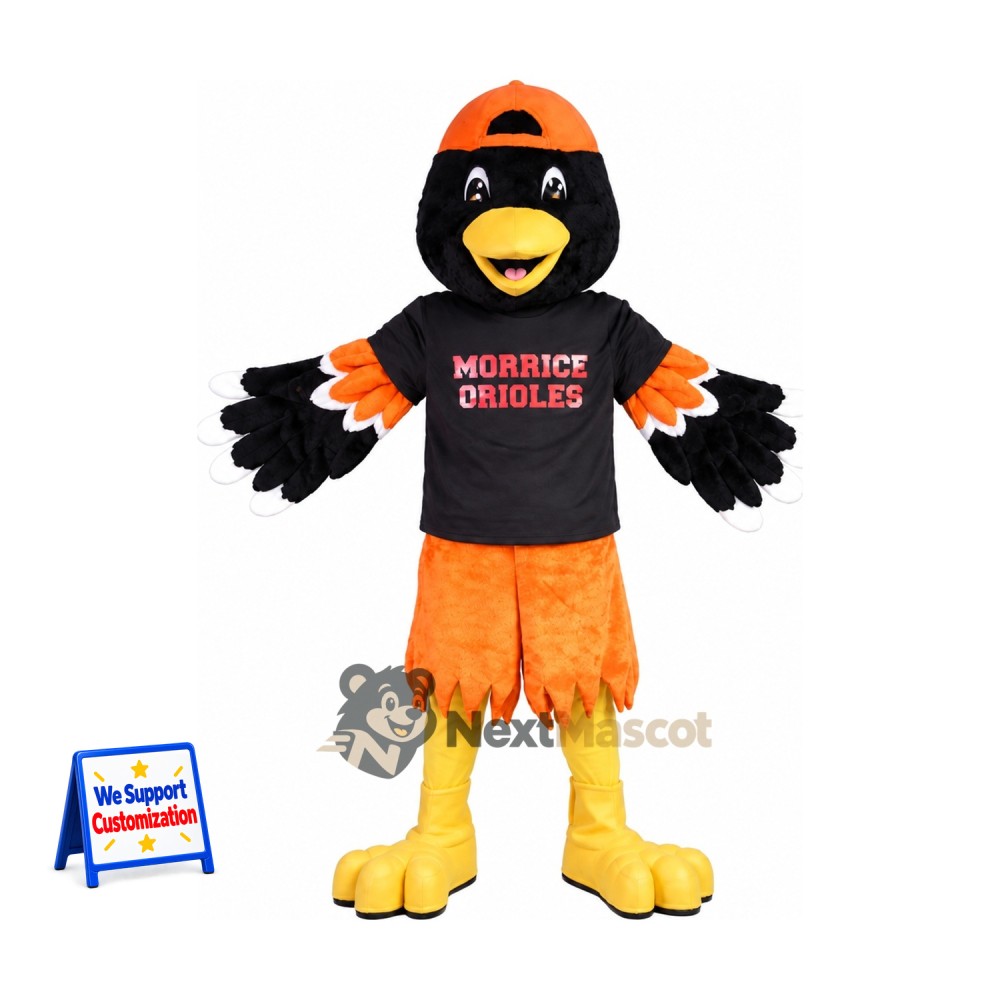 Oriole Mascot Costume - Black and Orange, Orange Cap Oriole Mascot Costume - Black and Orange, Orange Cap