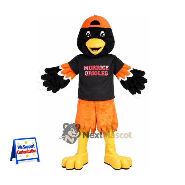 Oriole Mascot Costume - Black and Orange, Orange Cap