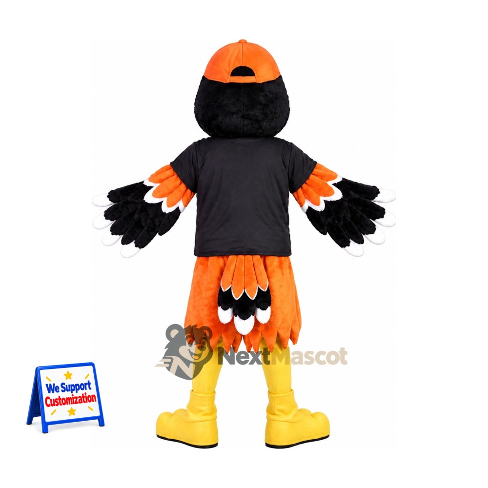 Oriole Mascot Costume - Black and Orange, Orange Cap Oriole Mascot Costume - Black and Orange, Orange Cap
