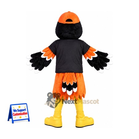 Oriole Mascot Costume - Black and Orange, Orange Cap Oriole Mascot Costume - Black and Orange, Orange Cap